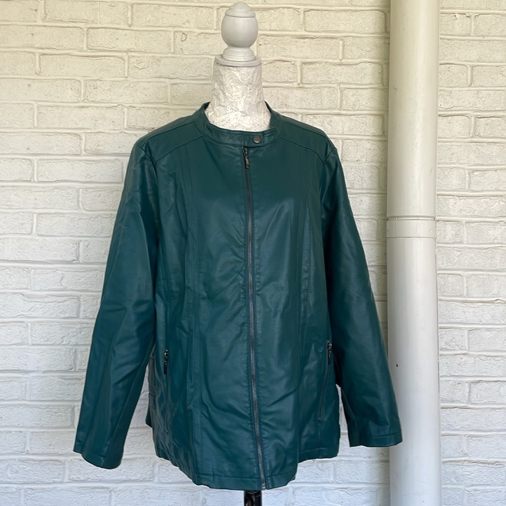 CJ Banks Green Faux Leather Jacket